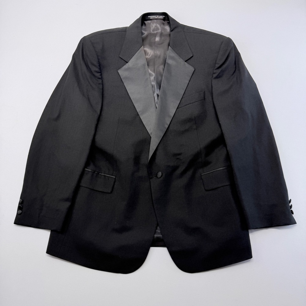 Fenzia Mens 42R Black 100% Wool Peak Lapel Tuxedo Jacket Blazer Czech Republic